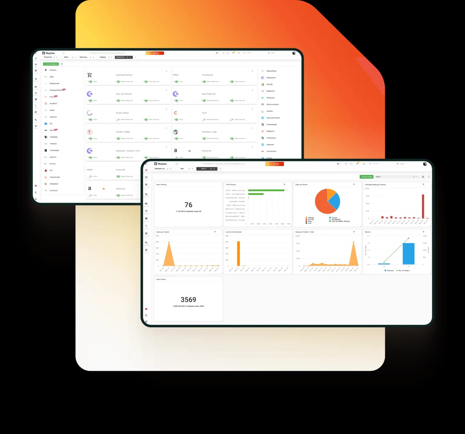 reybex dashboard with order and multichannel overview